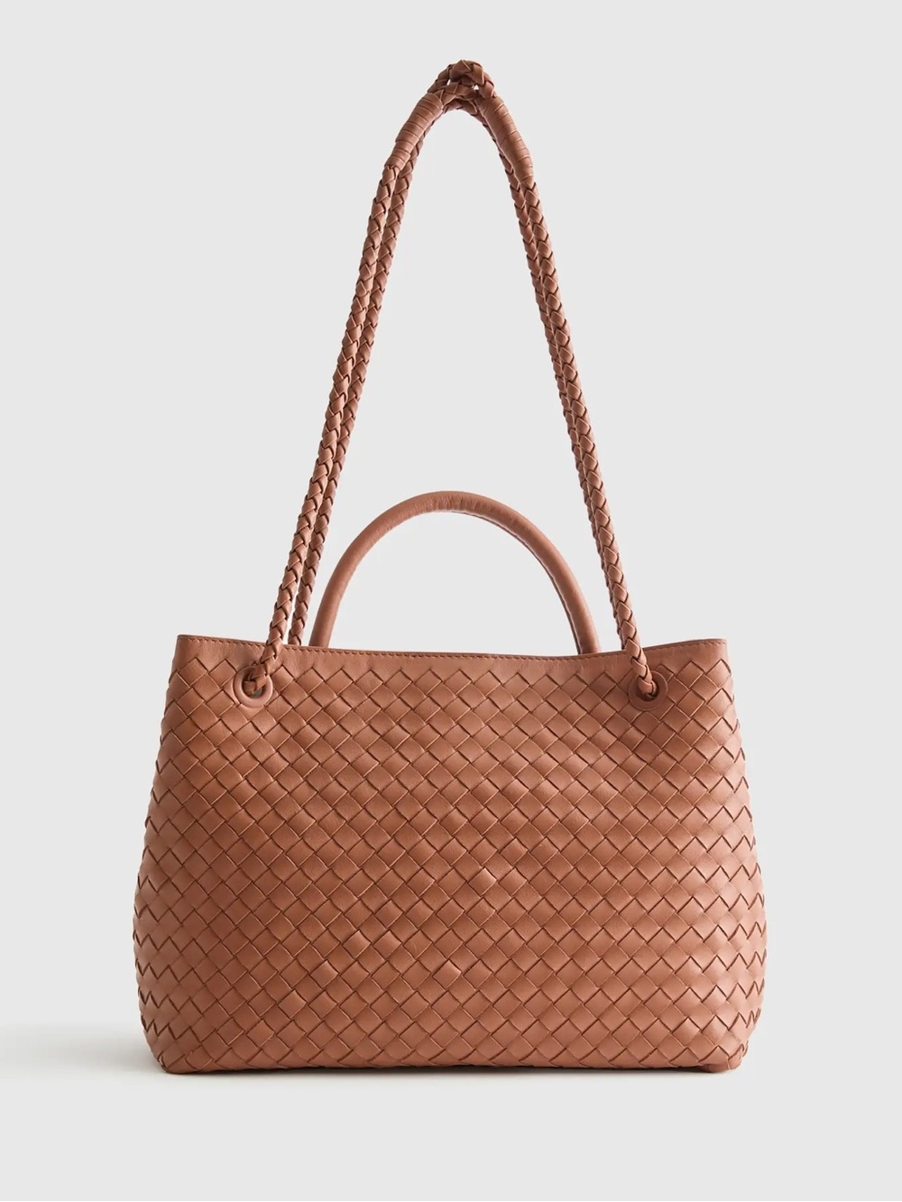Quince Italian Leather Handwoven Large Satchel Cognac Color - Picture 3 of 14